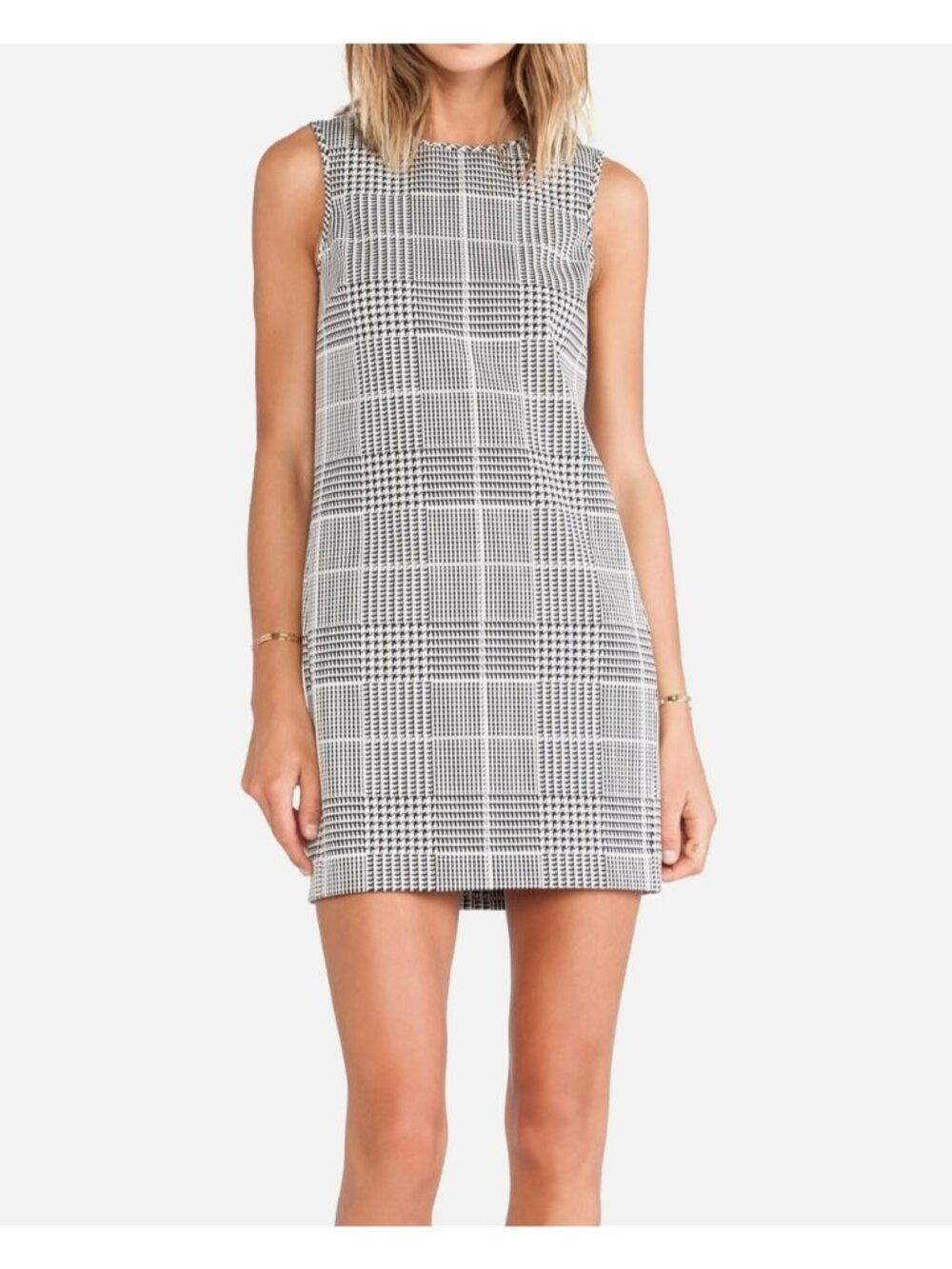 size 4‎ Theory "Adraya" plaid houndstooth jacquard dress black white plaid shift